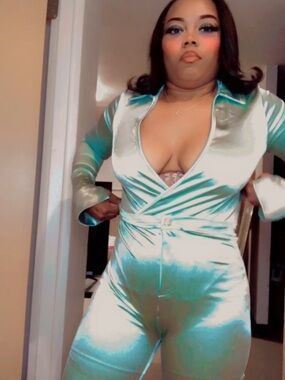 Satin Teal Jumpsuit with Deep V-Neck